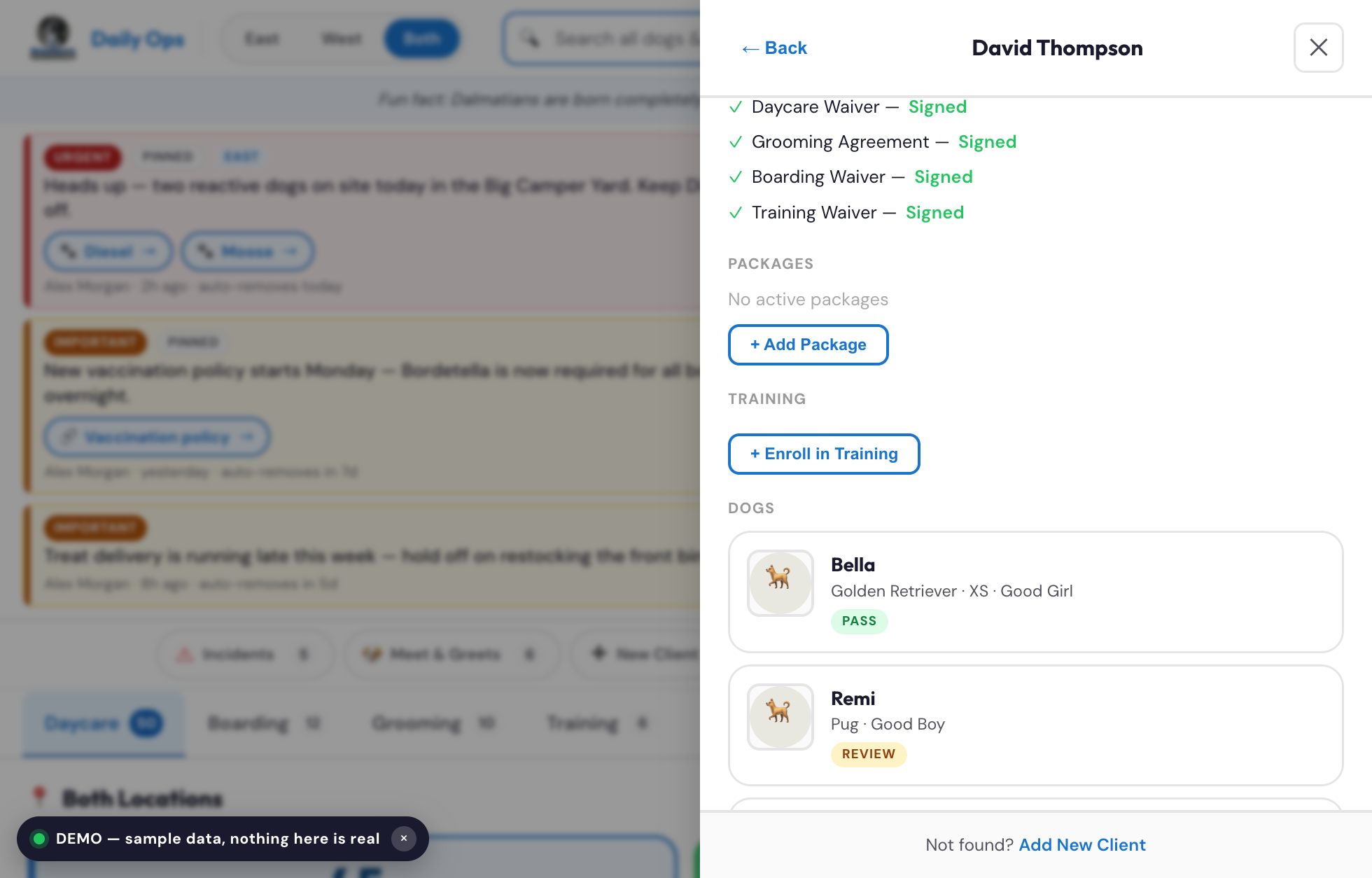 Customer profile with the Enroll in Training button